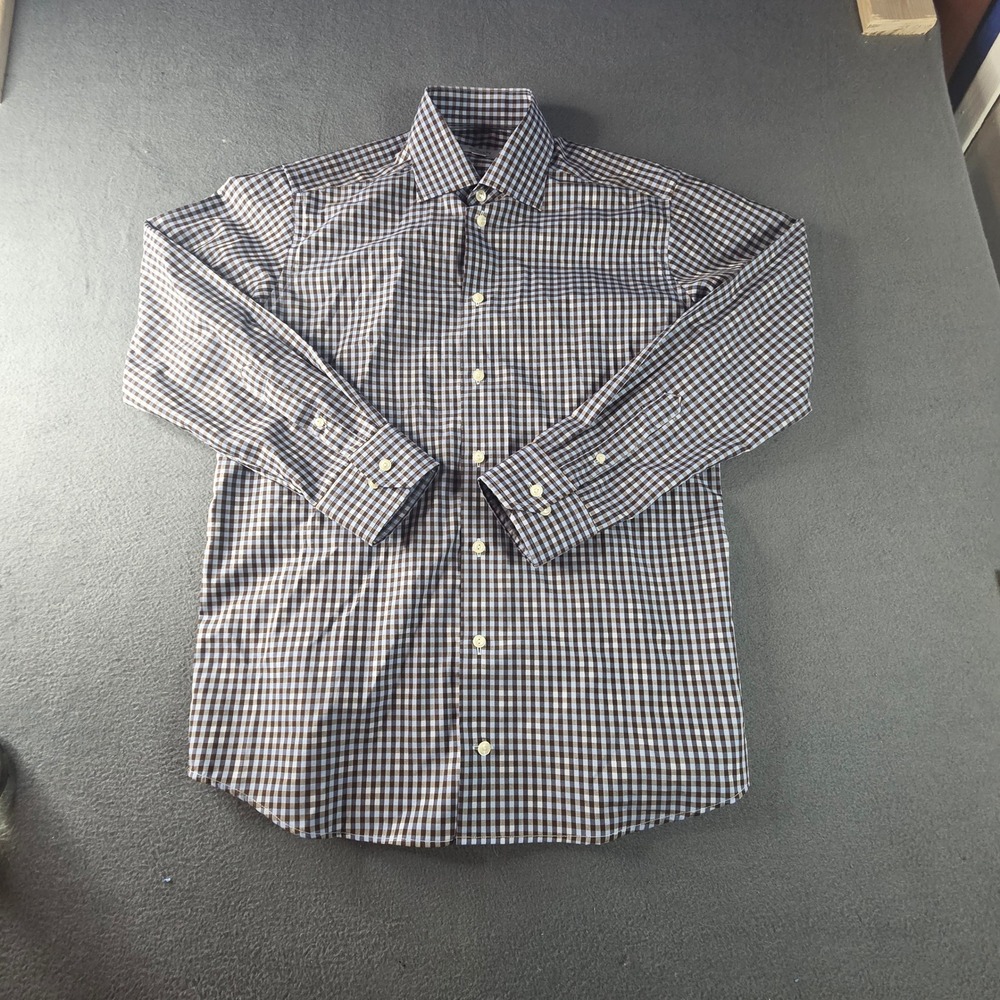 Eton Contemporary Fit Dress Shirt Brown Blue Gingham Check Mens 15.5 M